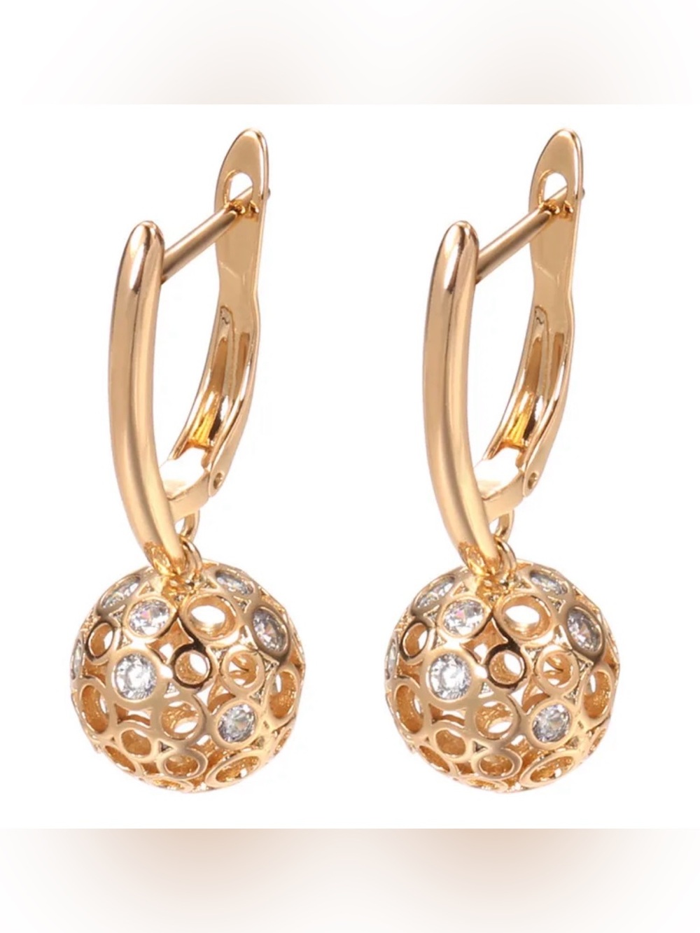 Rose Gold Zircon Ball Drop Hoop Earrings